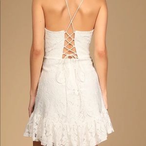 Lulu’s • NWT ‘Celebrate My Love’ White Lace Ruffled Lace-Up Dress
